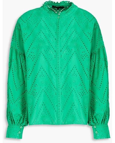 Maje Ruffled Broderie Anglaise Cotton Shirt - Green