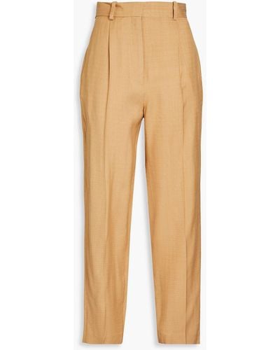 Sandro Pleated Slub Woven Tapered Trousers - Natural