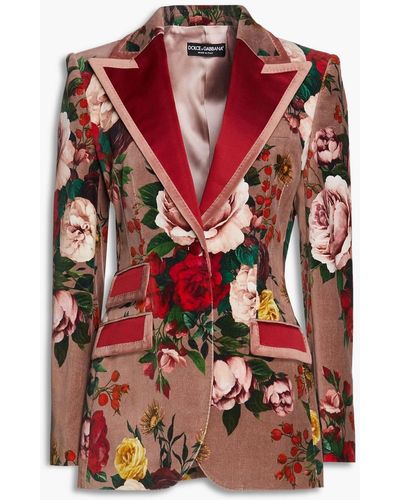 Dolce & Gabbana Floral-print Cotton-blend Velvet Blazer - Red