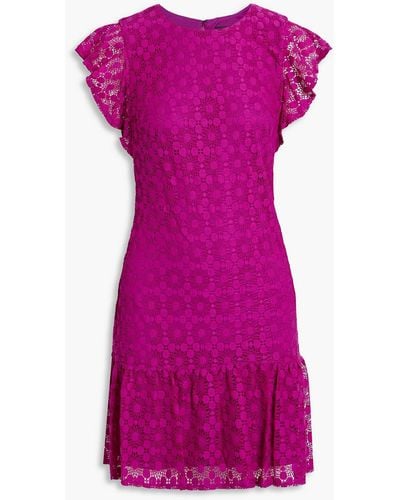 DKNY Ruffled Crocheted Lace Mini Dress - Purple