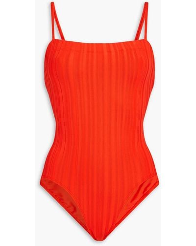 Solid & Striped Ribbed Swimsuit - Red