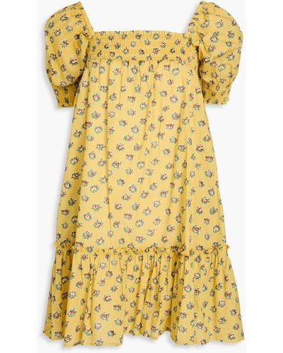 Tory Burch Ruffled Floral-print Cotton-mousseline Mini Dress - Yellow
