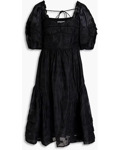 Hofmann Copenhagen Embroidered Gathered Organza Dress - Black
