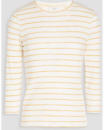 Vince Striped Ribbed Cotton-jersey Top - Natural