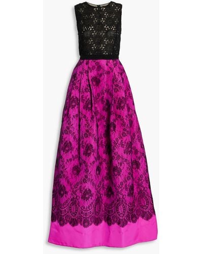 Andrew Gn Flared Layered Lace And Faille Gown - Pink