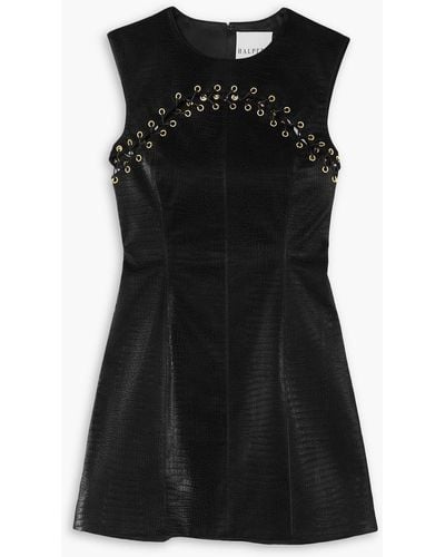 Halpern Faux Croc-effect Leather Mini Dress - Black