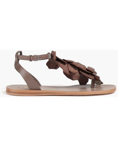 Brunello Cucinelli Bead-embellished Leather Sandals - Natural