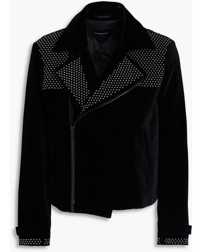 Emporio Armani Studded Cotton-velvet Biker Jacket - Black