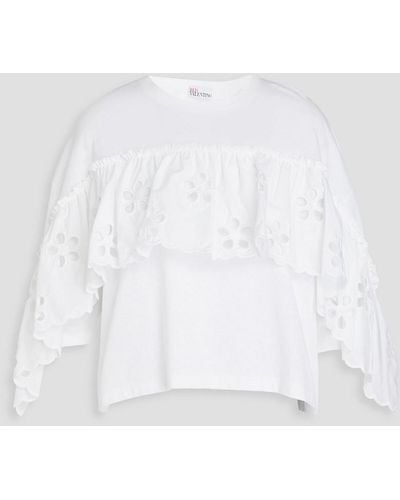 RED Valentino Ruffled Broderie Anglaise And Cotton-jersey Top - White