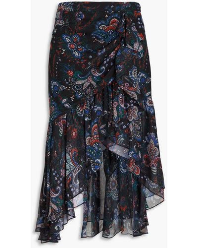 Veronica Beard Asymmetric Paisley-print Silk-georgette Midi Skirt - Black