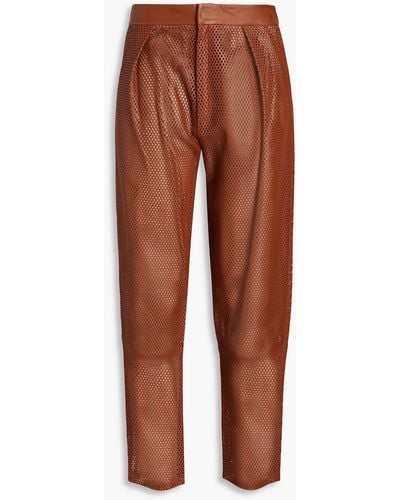 Zeynep Arcay Cropped Laser-cut Leather Tapered Pants - Brown