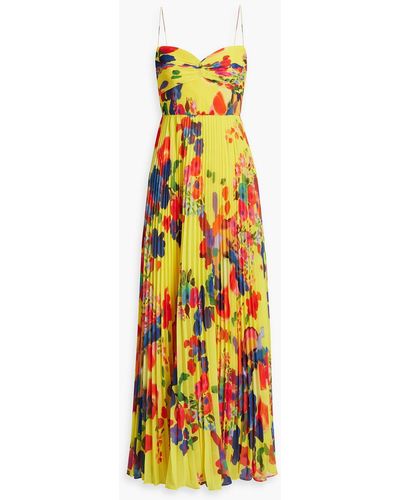 AMUR Dawson Floral-print Pleated Chiffon Gown - Yellow