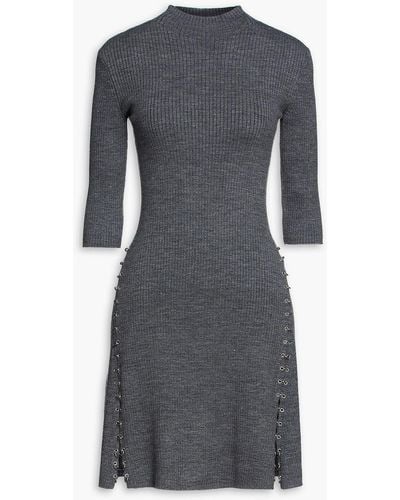 Maje Embellished Ribbed-knit Mini Dress - Gray