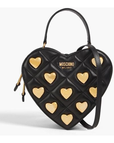 Moschino Quilted Embellished Leather Tote - Black