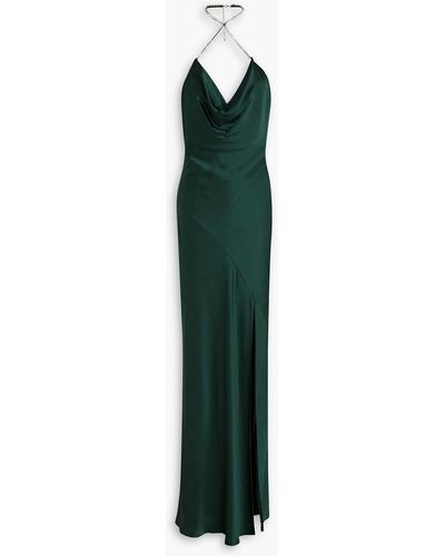 Nicholas Embellished Draped Silk-satin Halterneck Maxi Dress - Green