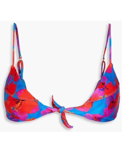 ViX Knotted Floral-print Triangle Bikini Top - Red