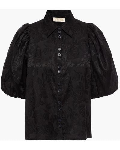 byTiMo Gathered Floral-jacquard Shirt - Black