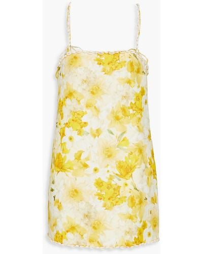 Zimmermann Shell-embellished Floral-print Linen Mini Dress - Yellow