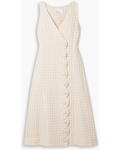 Lisa Marie Fernandez Scalloped Checked Cotton-blend Bouclé-jacquard Midi Dress - Natural