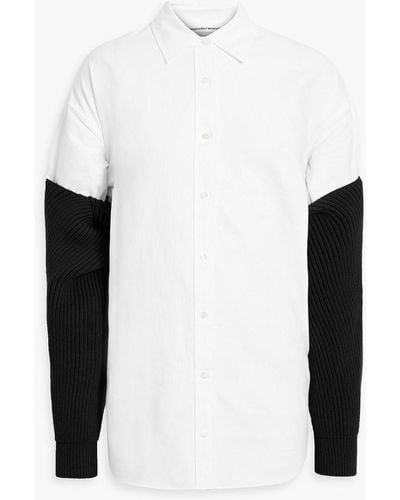 T By Alexander Wang Ribbed-knit Panelled Cotton-oxford Shirt - White