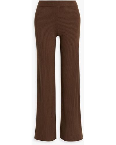 GOOD AMERICAN Ribbed-knit Wide-leg Pants - Brown