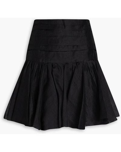 Sandro Fluted Pleated Linen-blend Gauze Mini Skirt - Black