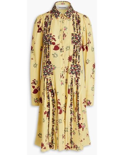 Valentino Garavani Embellished Floral-print Silk Crepe De Chine Shirt Dress - Metallic