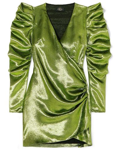 De La Vali Gin Wrap-effect Ruched Lamé Mini Dress - Green