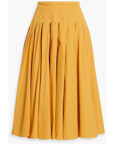 Emilia Wickstead Tienne Pleated Cotton-poplin Midi Skirt - Yellow