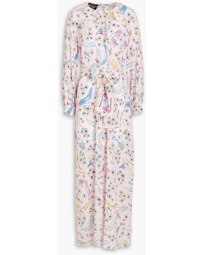 Boutique Moschino Belted Printed Silk Crepe De Chine Maxi Dress - White