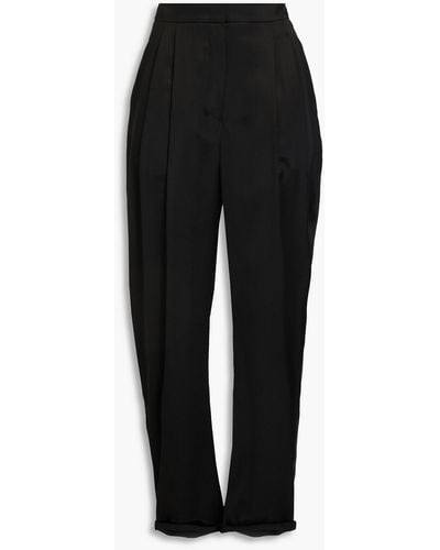 Emporio Armani Pleated Silk-satin Tapered Trousers - Black