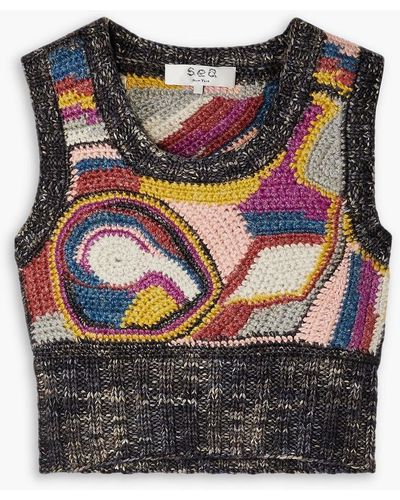 Sea Bette Cropped Crochet-knit Merino Wool-blend Vest - Black