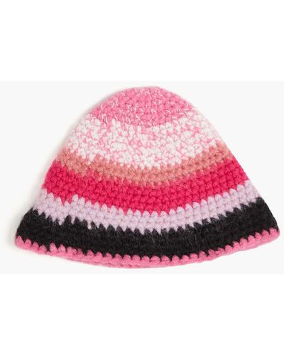 Red(V) Striped Knitted Beanie - Pink