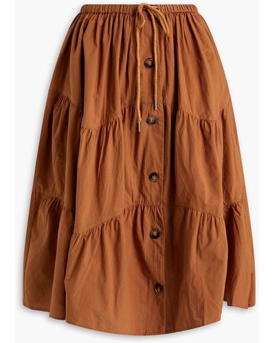 Meadows Thyme Gathered Cotton-poplin Skirt - Brown