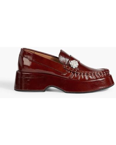 Ganni Crystal-embellished Patent-leather Loafers - Red