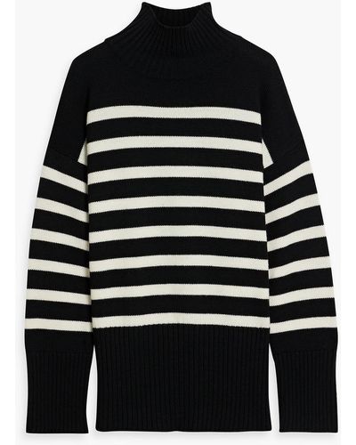 Iris & Ink Sophie Striped Merino Wool Turtleneck Sweater - Black