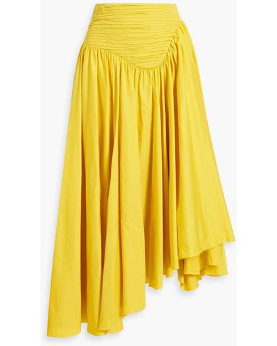 Aje. Asymmetric Pleated Cotton-poplin Midi Skirt - Yellow