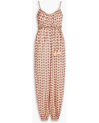 Tory Burch Belted Floral-print Cotton-voile Jumpsuit - White