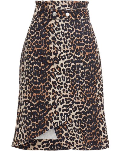 Ganni Asymmetric Belted Leopard-print Denim Wrap Skirt - Multicolor