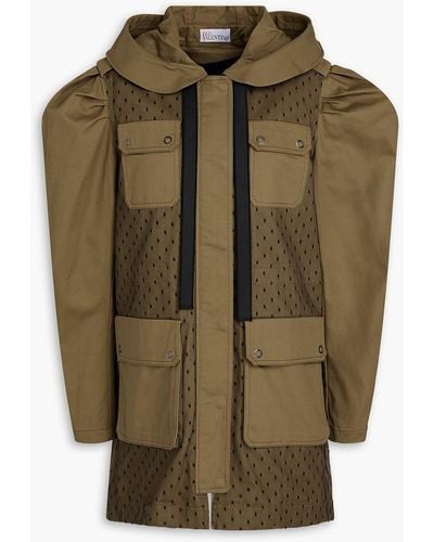 RED Valentino Point D'esprit And Cotton-twill Hooded Parka - Green