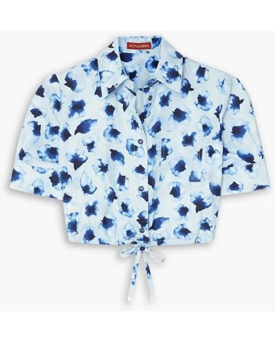 Altuzarra Ben Cropped Floral-print Cotton-poplin Shirt - Blue