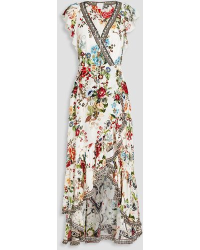 Camilla Embellished Floral-print Silk Crepe De Chine Midi Wrap Dress - White