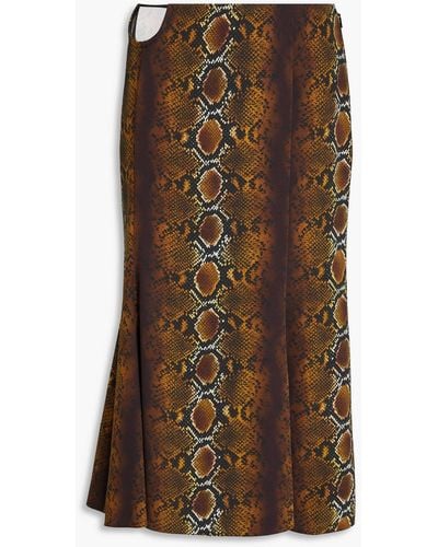 Versace Cutout Snake-print Crepe Midi Skirt - Brown