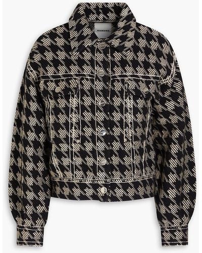 Sandro Houndstooth Cotton-blend Tweed Jacket - Black