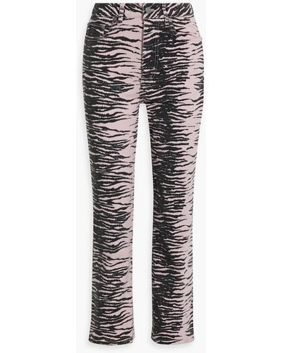 Ganni Tiger-print Mid-rise Bootcut Jeans - Pink