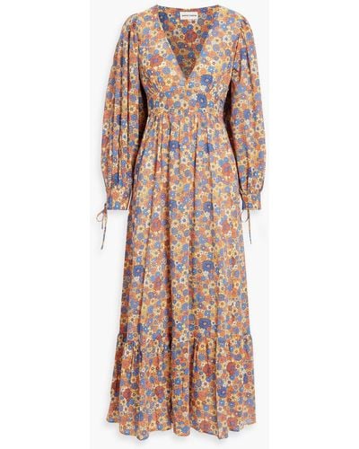 Antik Batik Paolina Gathered Floral-print Cotton-voile Maxi Dress - Natural