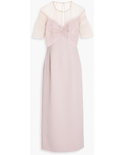 Jenny Packham Crystal-embellished Tulle-paneled Crepe Midi Dress - Pink