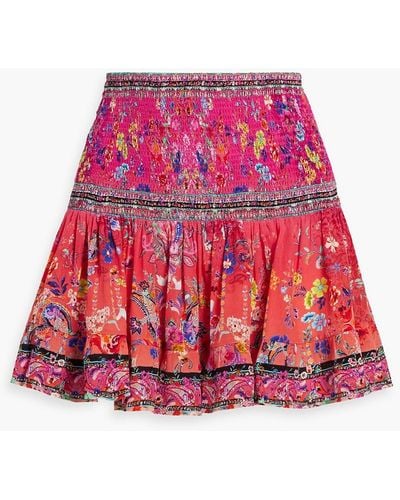 Camilla Crystal-embellished Shirred Printed Silk Mini Skirt