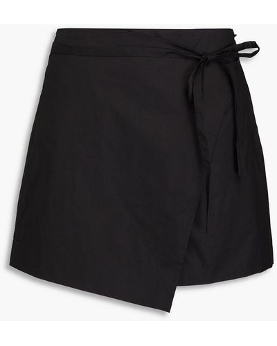 FRAME Wrap-effect Cotton-poplin Mini Skirt - Black