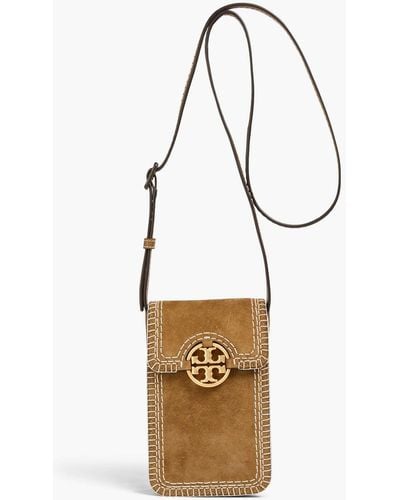 Tory Burch Miller Embellished Suede Phone Pouch - White
